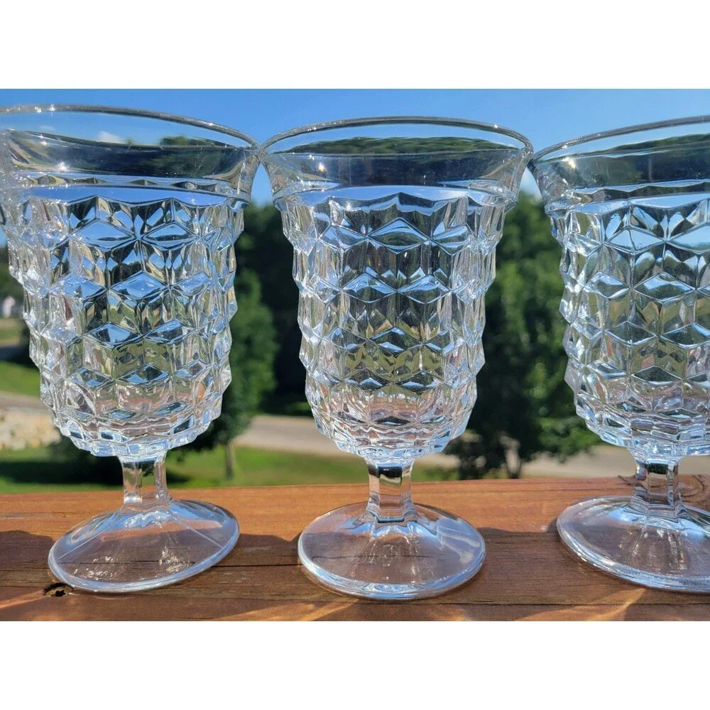Fostoria American Clear Footed Cubist Low Water Goblets Set of 8 Vintage 5.5 in